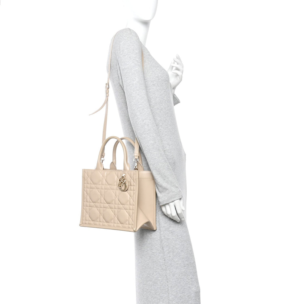 Calfskin Macro Cannage Small Book Tote Taupe