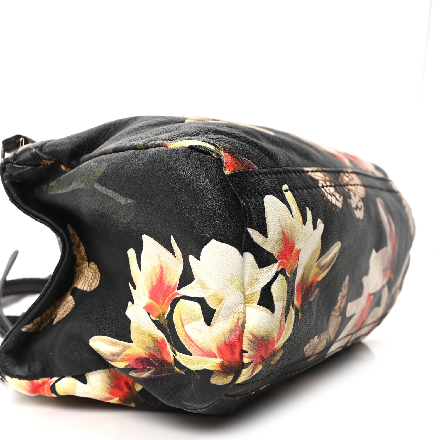 Lambskin Magnolia and Moth Print Mini Pandora Black