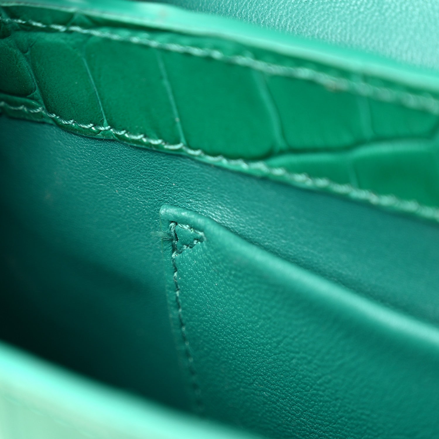 Shiny Super Supple Calfskin Crocodile Embossed Small XX Flap Stretch Bag Jade
