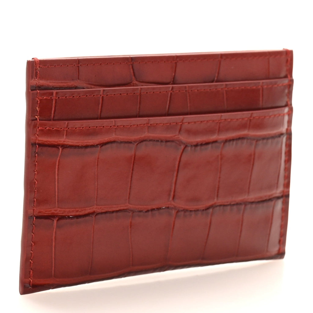 Calfskin Crocodile Embossed Crococo  Holder Burgundy