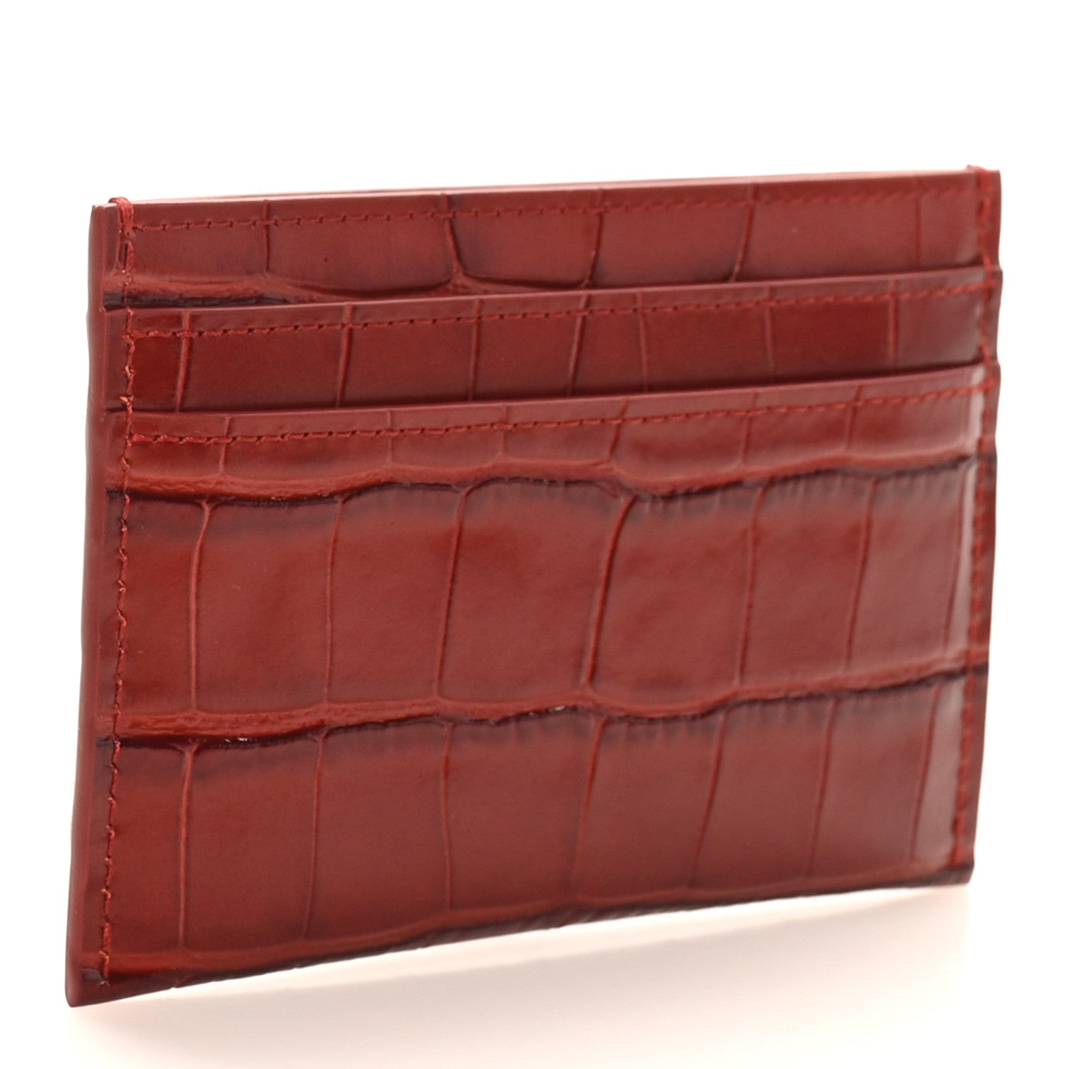 Calfskin Crocodile Embossed Crococo  Holder Burgundy