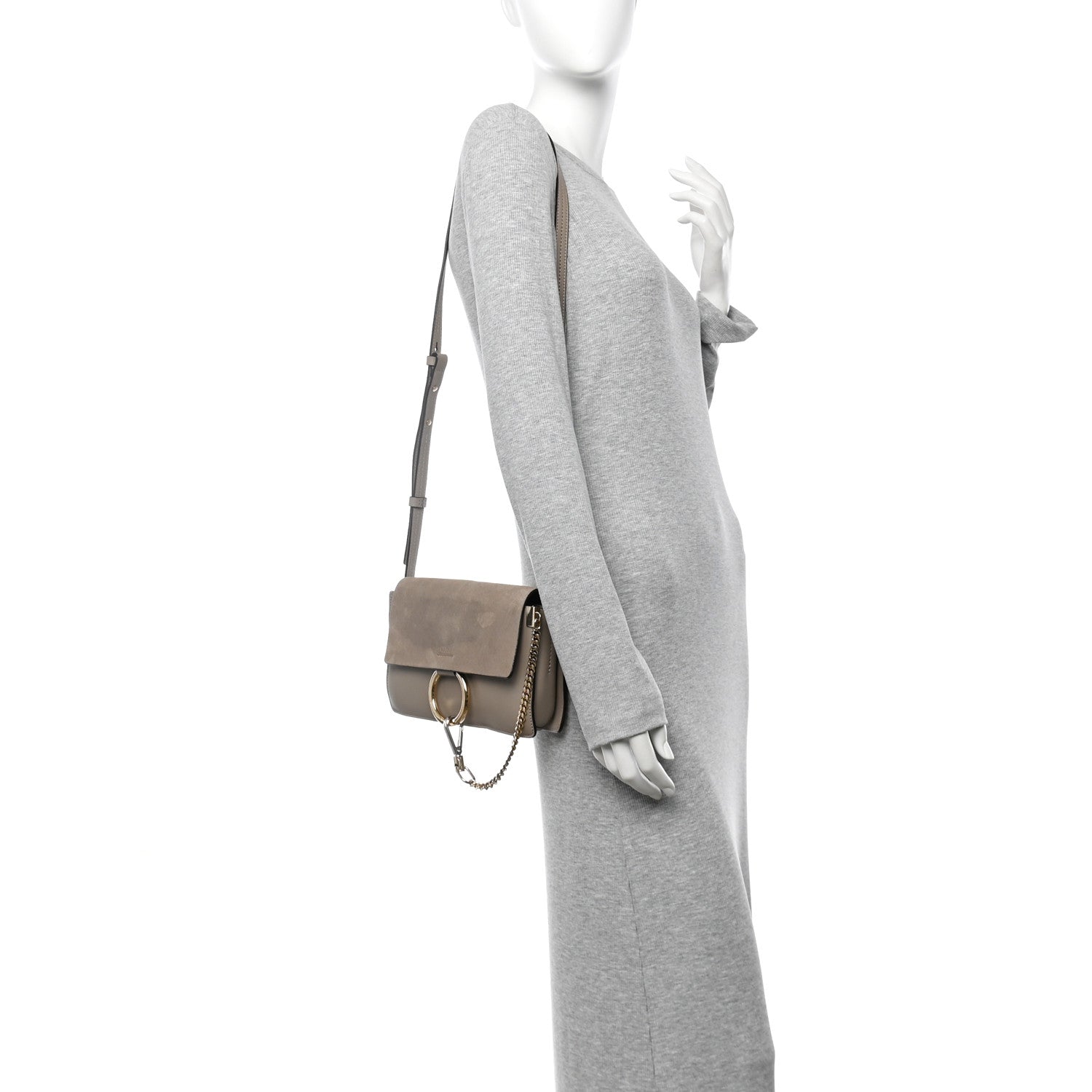 Suede Calfskin Small Faye Shoulder Bag Motty Grey
