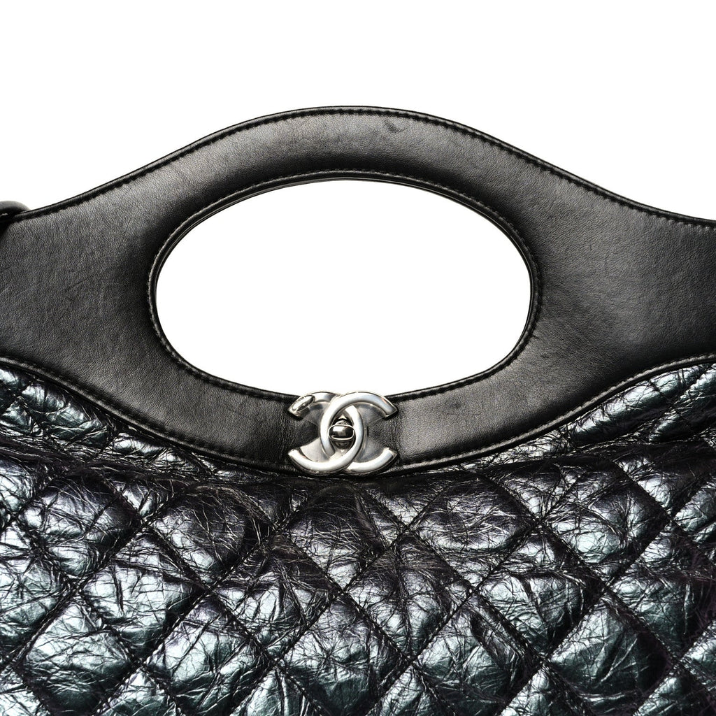Crumpled Calfskin Quilted 31 Large Shopping Bag Black