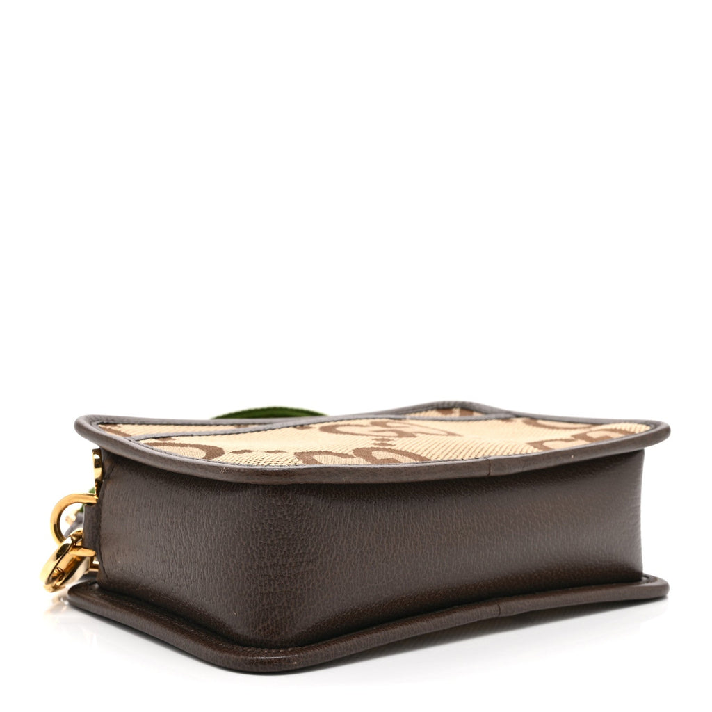 Monogram Jumbo GG Textured Dollar Calfskin Web Mini Crossbody Bag Camel Ebony New Acero