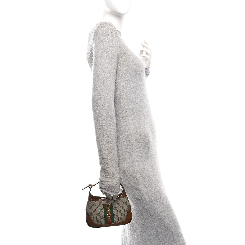 GG Supreme Monogram Azalea Calfskin Web Mini Jackie 1961 Hobo Beige Ebony Brown Sugar
