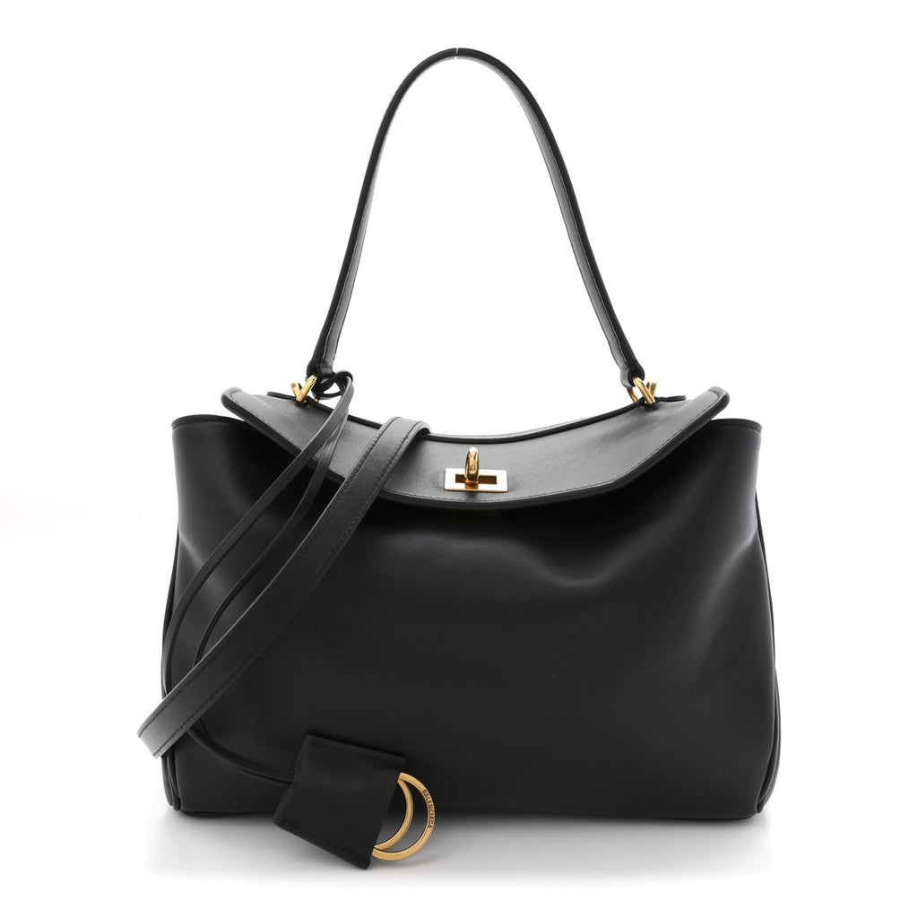 Natural Smooth Calfskin Small Rodeo Top Handle Handbag Black