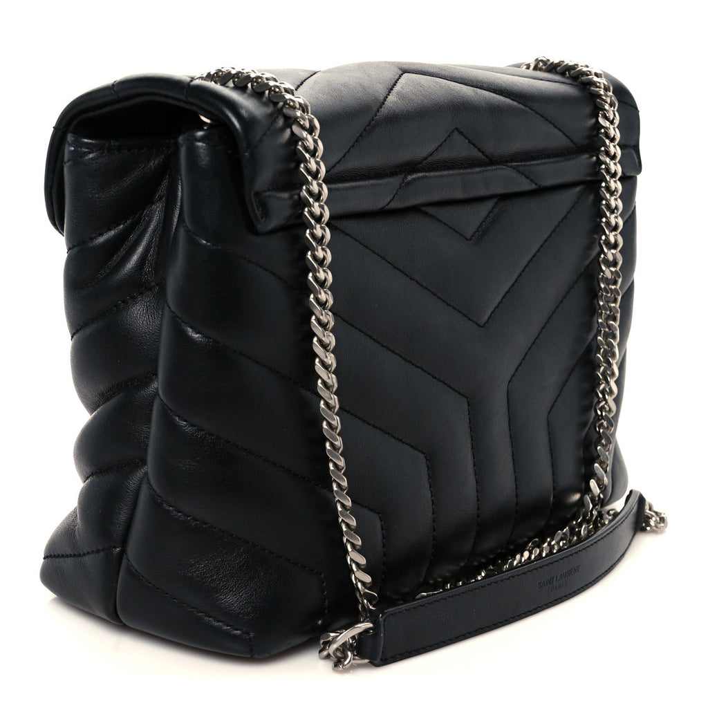 Calfskin Y Quilted Monogram Small Loulou Chain Satchel Black