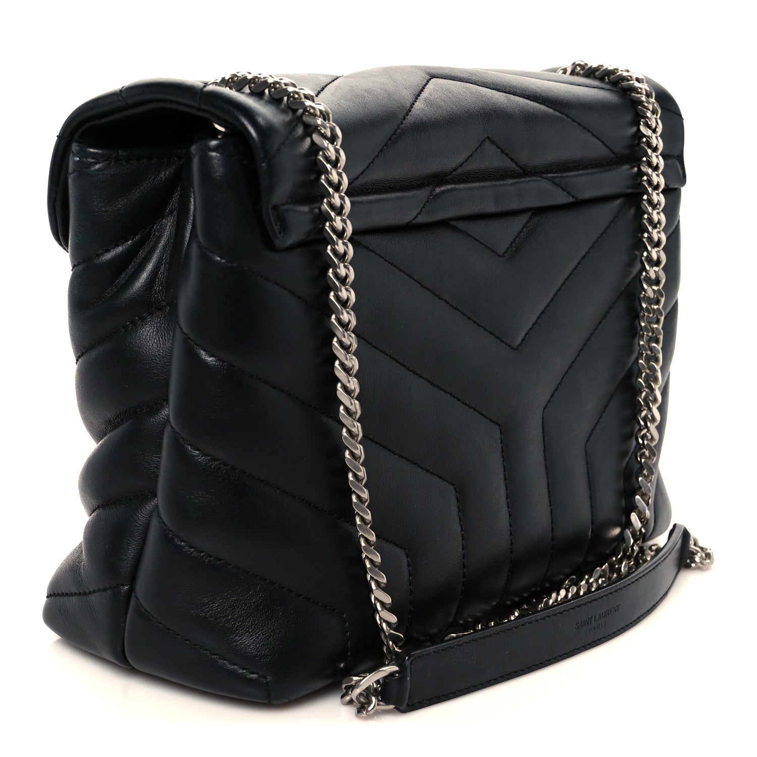 Calfskin Y Quilted Monogram Small Loulou Chain Satchel Black