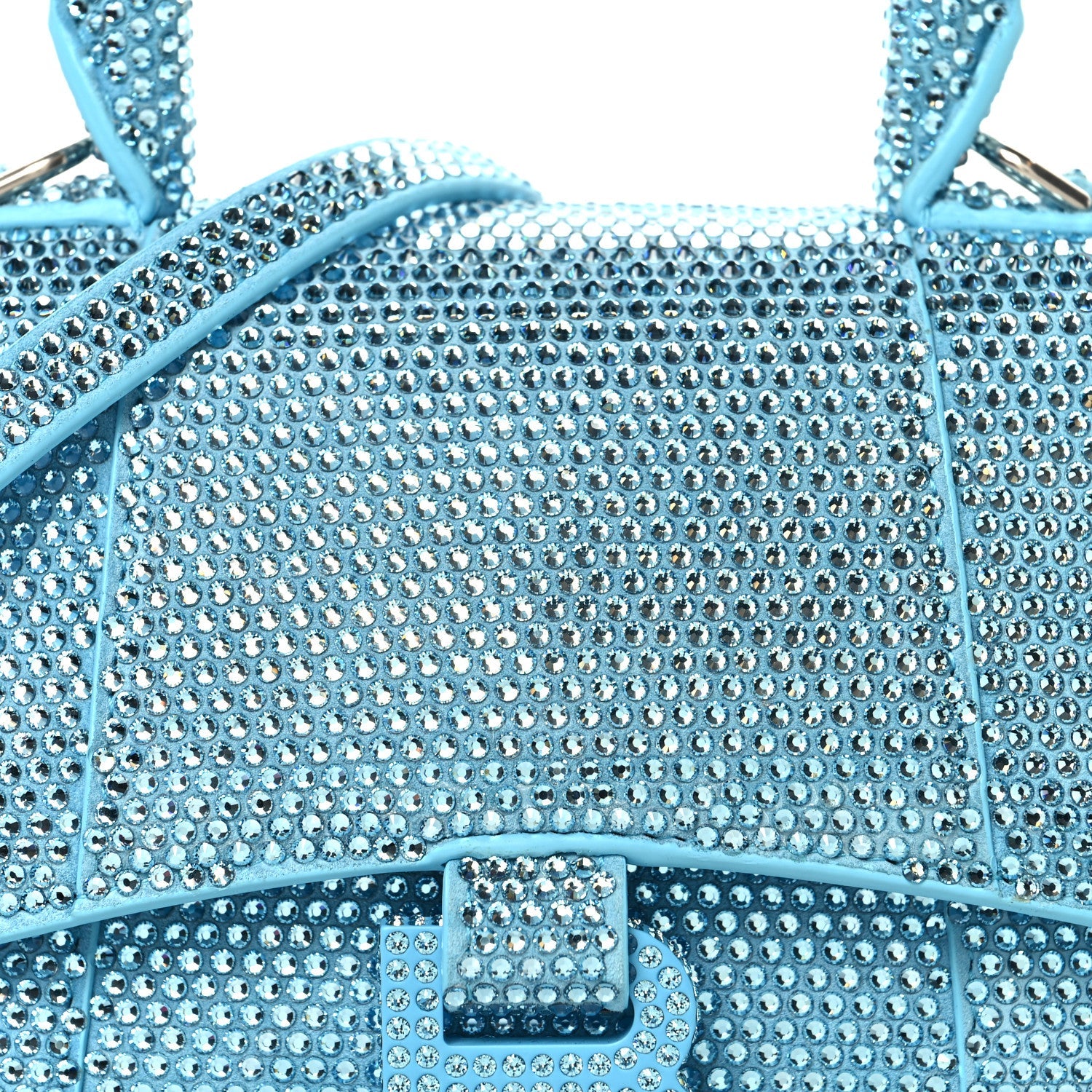 Strass Suede Hourglass Top Handle Bag XS Light Blue