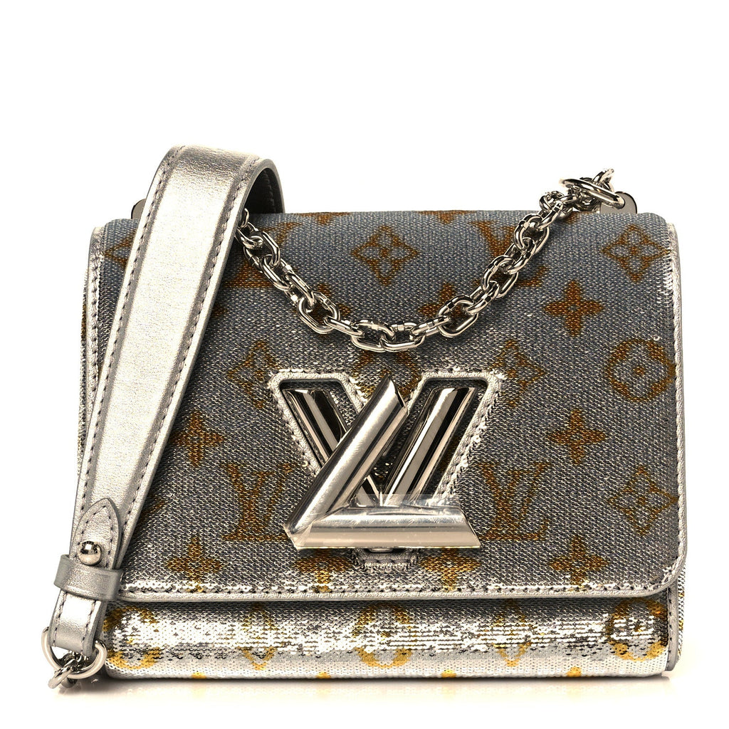 Sequins Monogram Twist Shoulder Bag PM Gold Silver