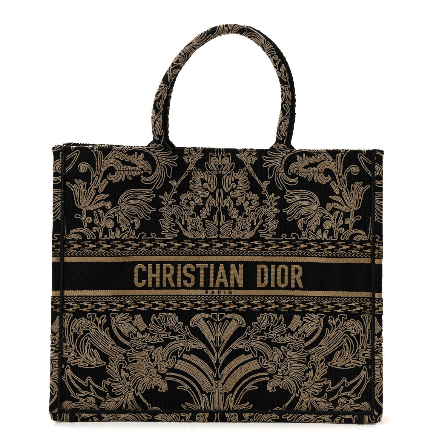 Canvas Embroidered Large Ornamental Cornely Effect Book Tote Black Beige