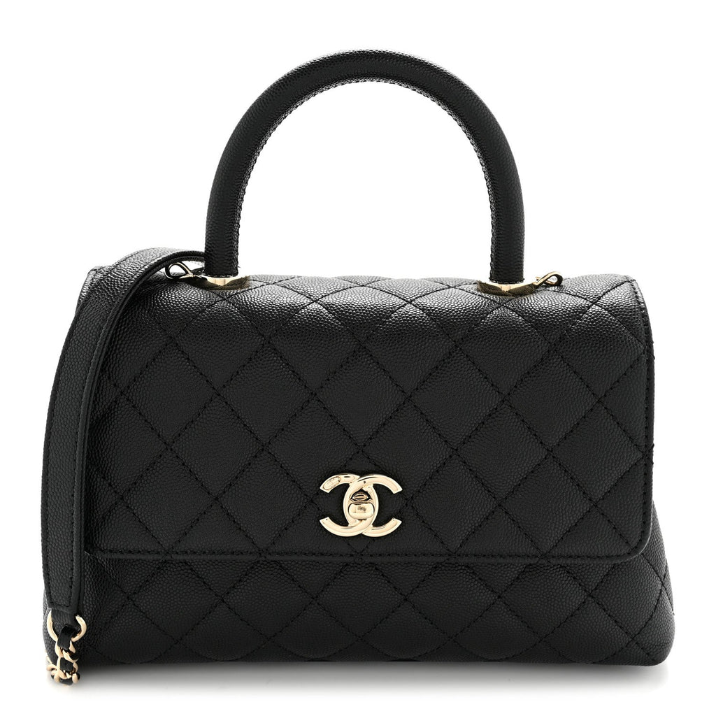 Caviar Quilted Mini Coco Handle Flap Black