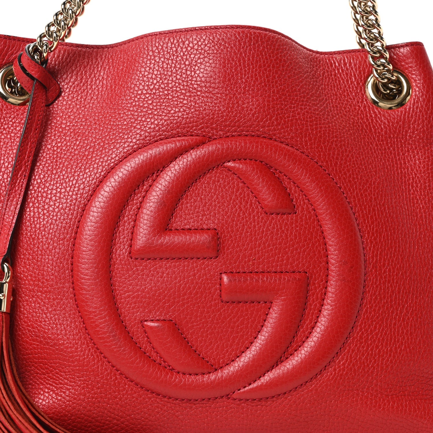 Pebbled Calfskin Medium Soho Chain Shoulder Bag Tabasco Red