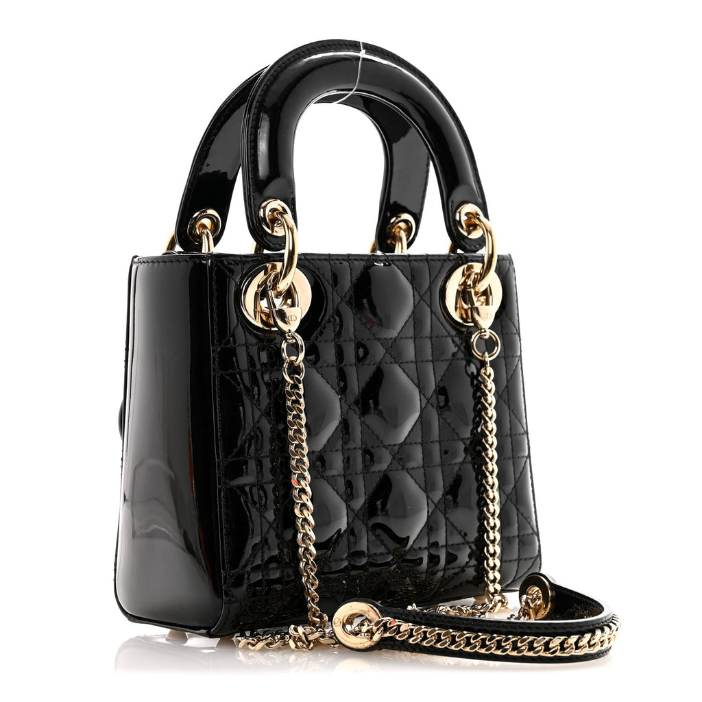Patent Cannage Mini Lady Dior Black