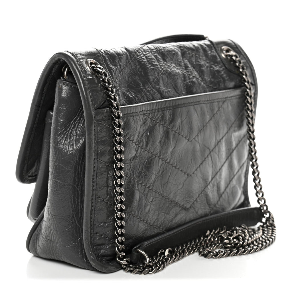 Crinkled Calfskin Matelasse Monogram Baby Niki Chain Satchel Storm