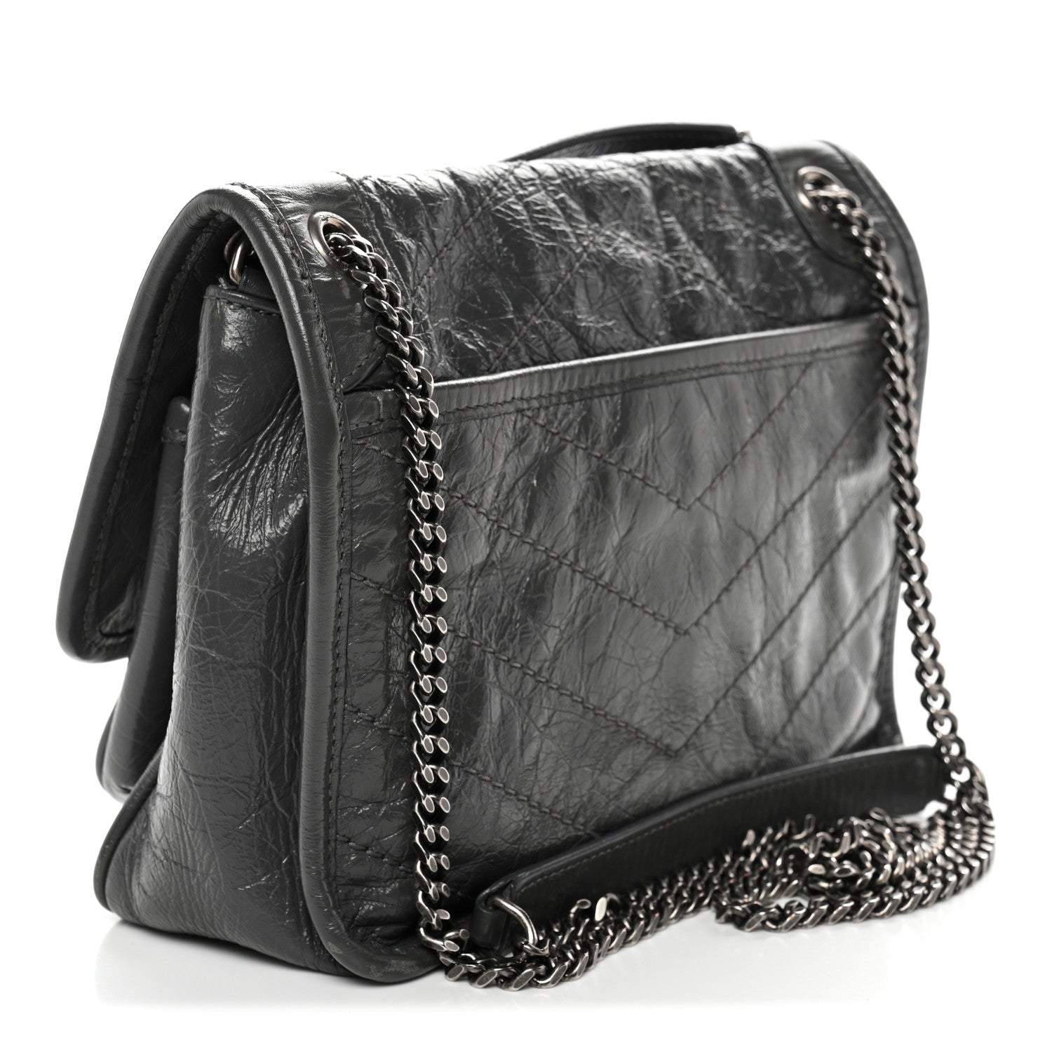 Crinkled Calfskin Matelasse Monogram Baby Niki Chain Satchel Storm
