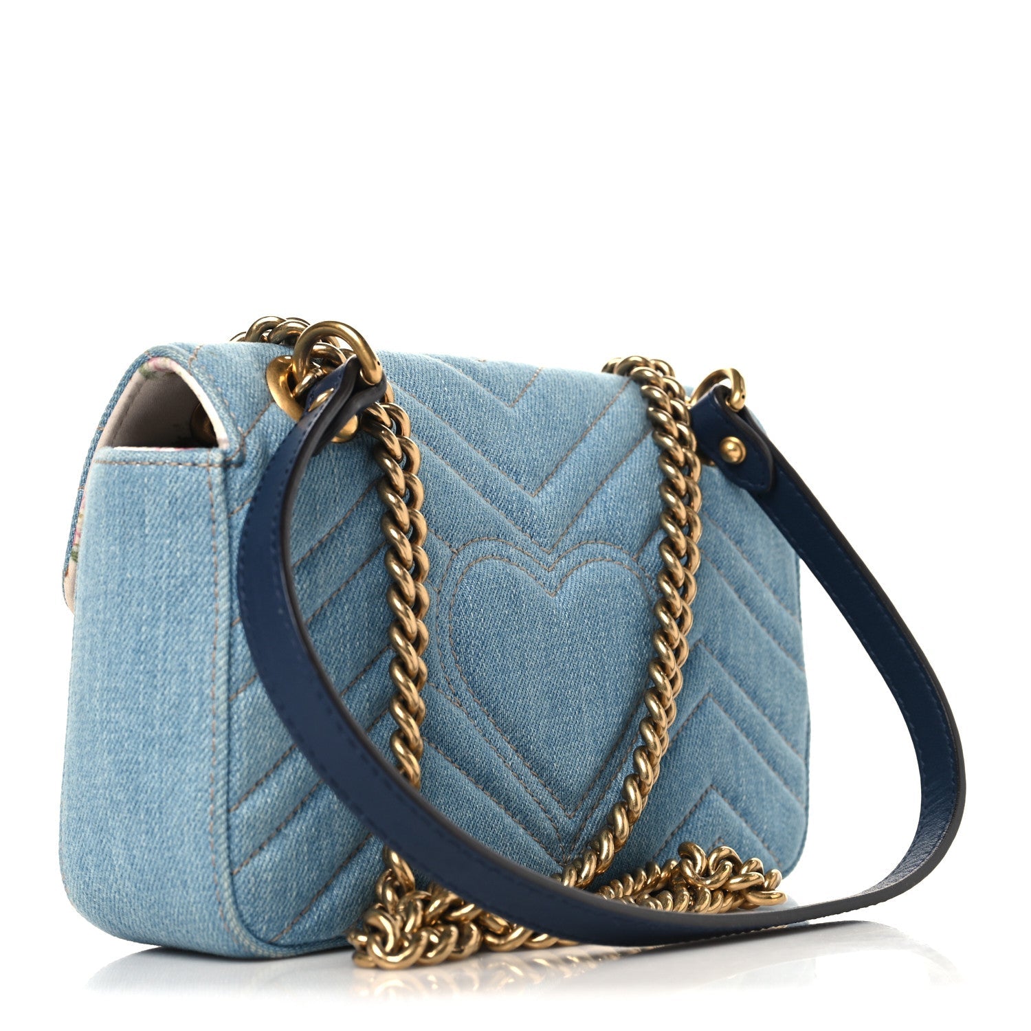 Denim Matelasse Mini Pearly GG Marmont Shoulder Bag Blue