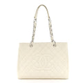 Caviar Quilted Grand Shopping Tote GST White