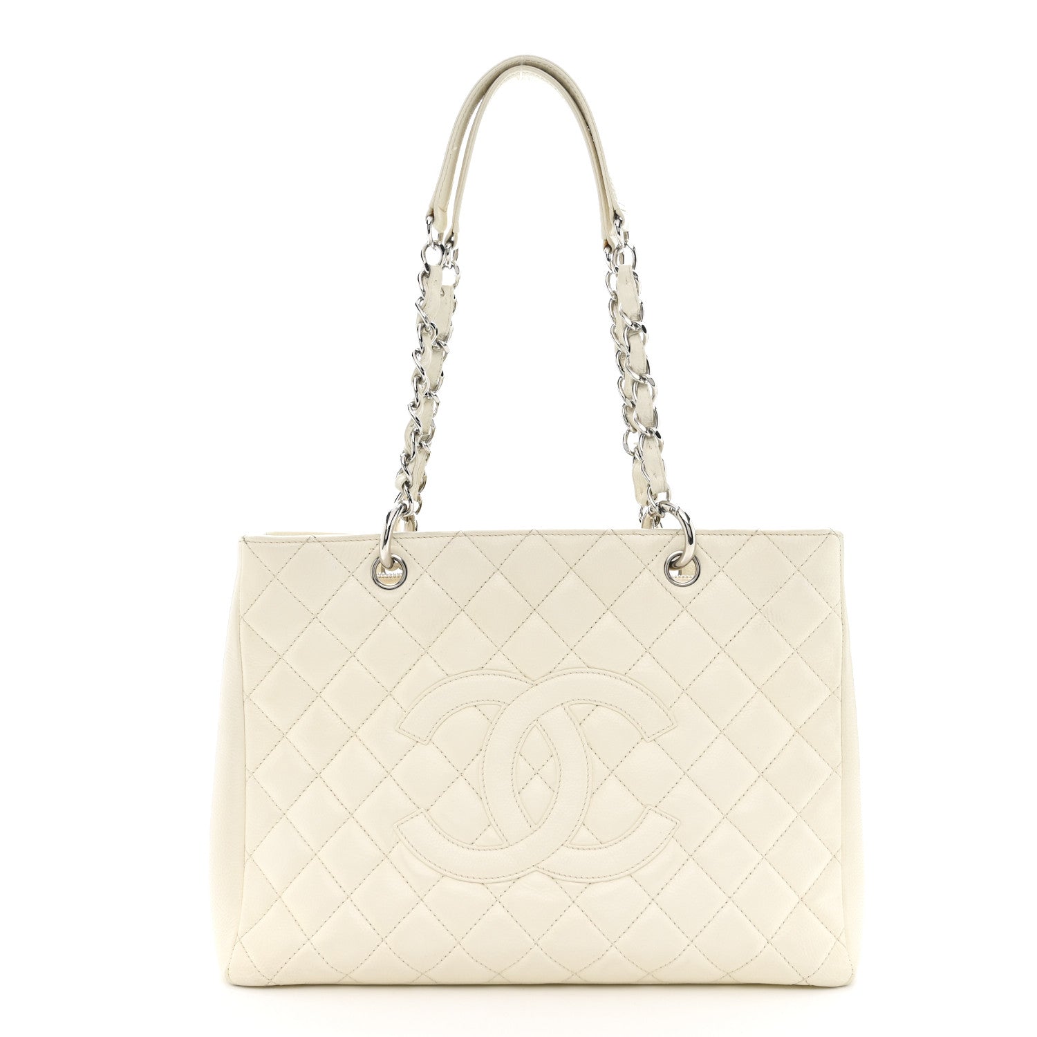 Caviar Quilted Grand Shopping Tote GST White