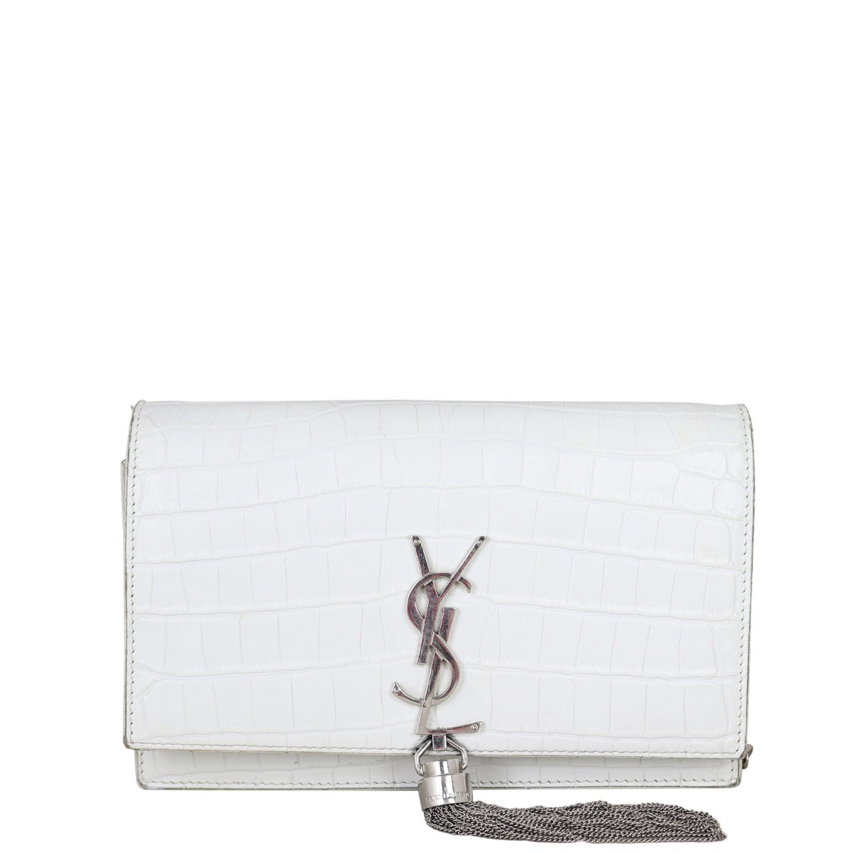 Saint Laurent Kate Tassel Chain Wallet Croc-Embossed