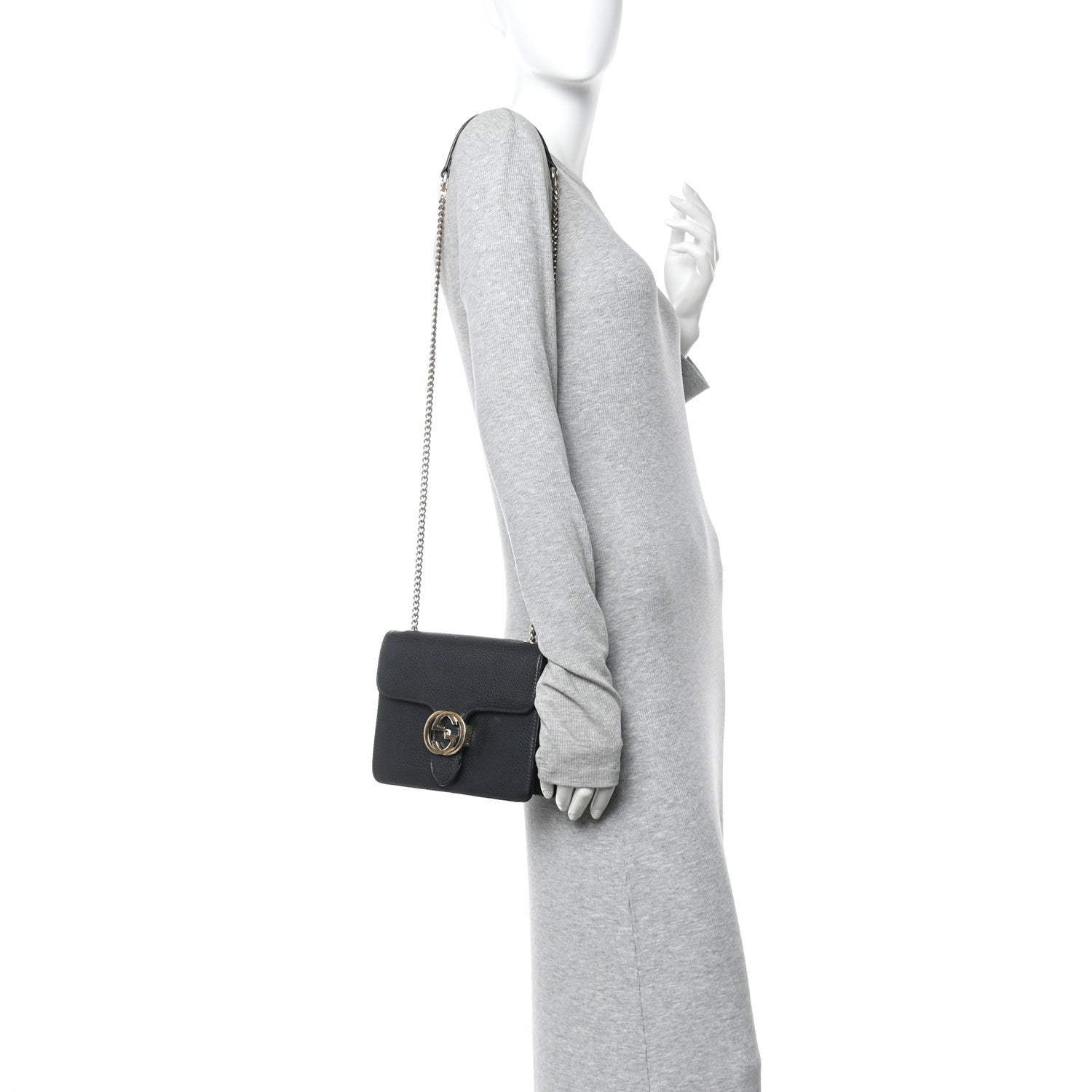 Dollar Calfskin Small Interlocking G Shoulder Bag Black
