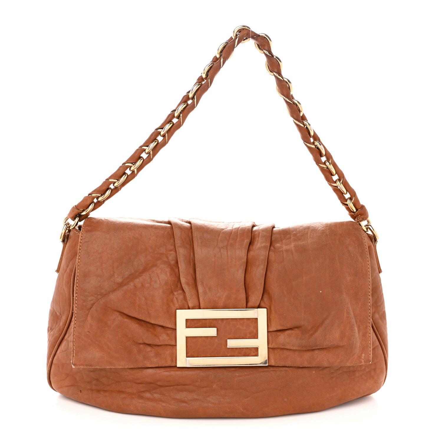 Crinkled Lambskin Mia Shoulder Flap Camel