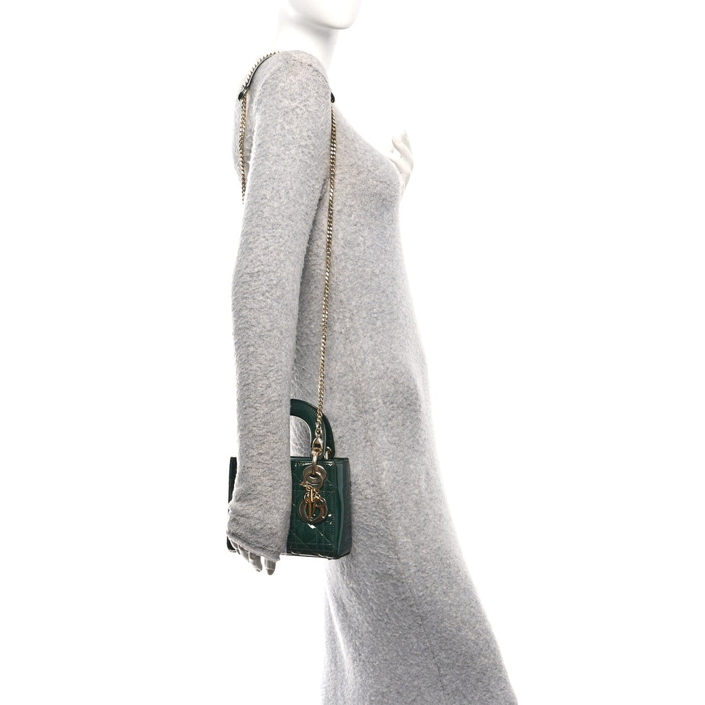 Patent Cannage Mini Lady Dior Pine Green