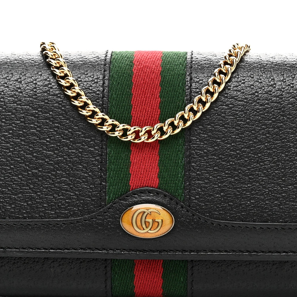 Textured Calfskin Web Ophidia Wallet On Chain Black