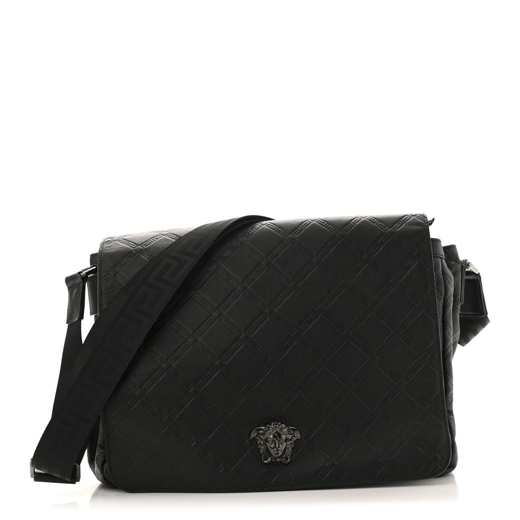 Calfskin Embossed Medusa Messenger Bag Black