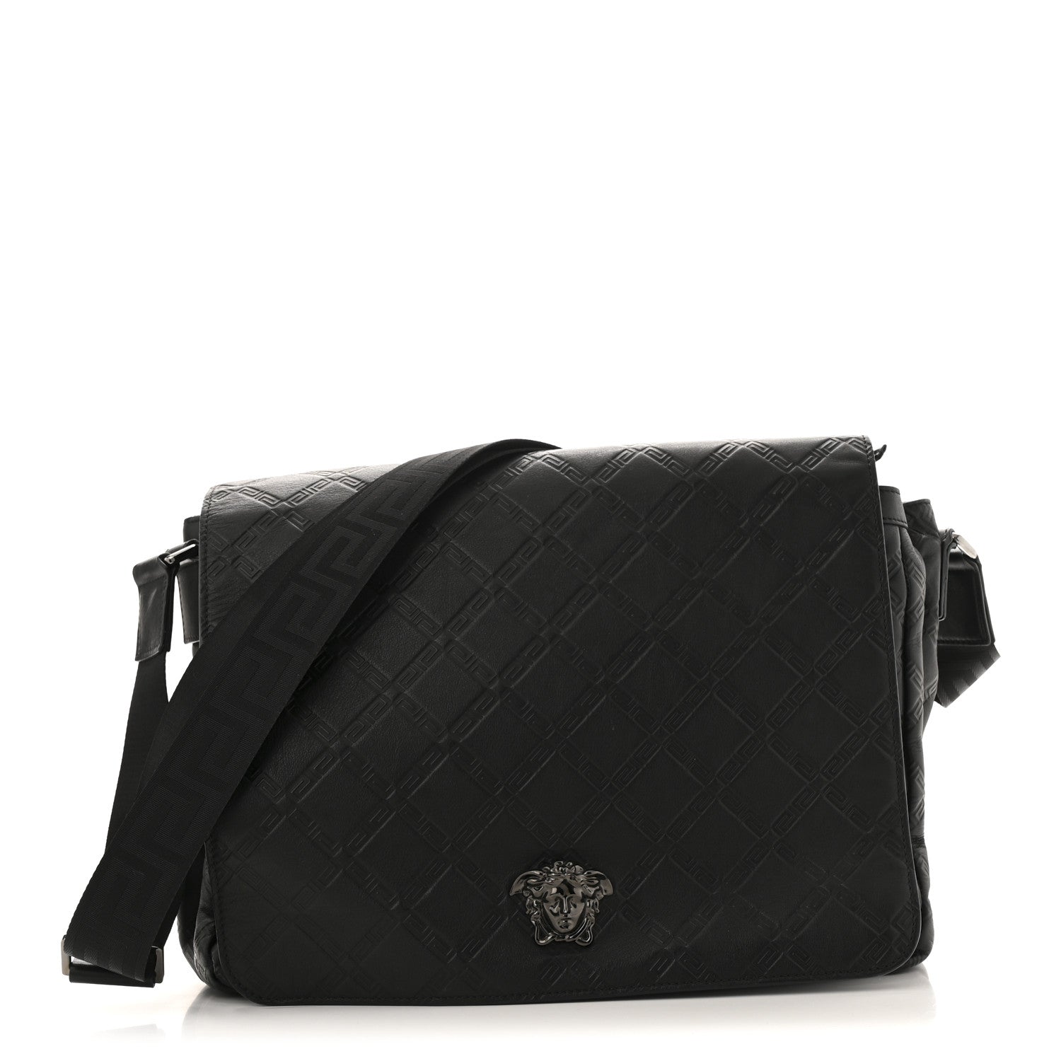 Calfskin Embossed Medusa Messenger Bag Black