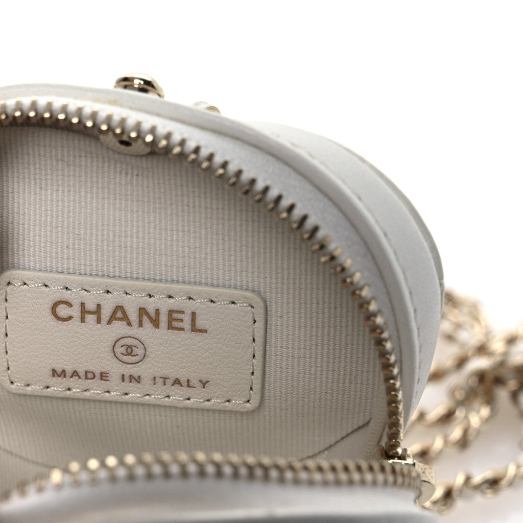 Lambskin Quilted CC In Love Heart Coin Purse With Chain White