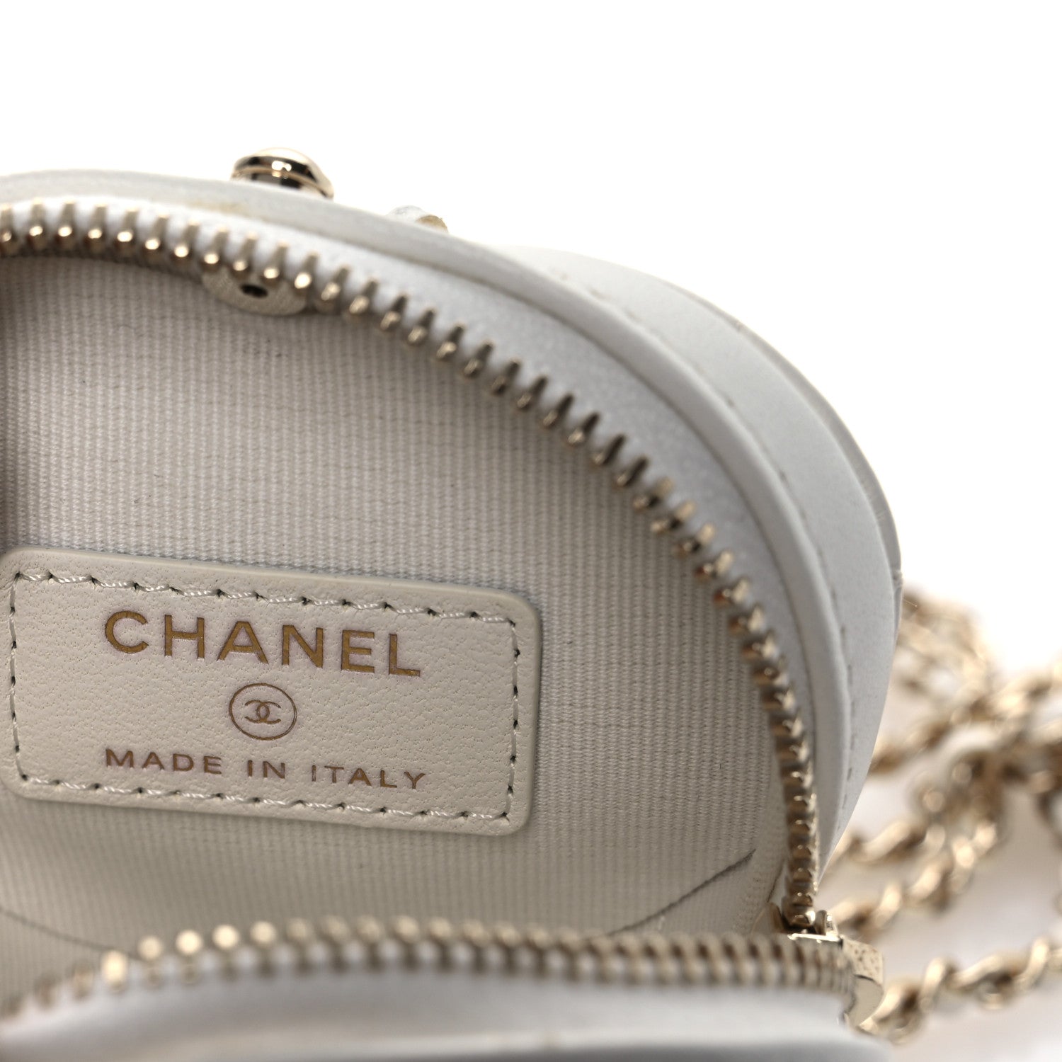 Lambskin Quilted CC In Love Heart Coin Purse With Chain White