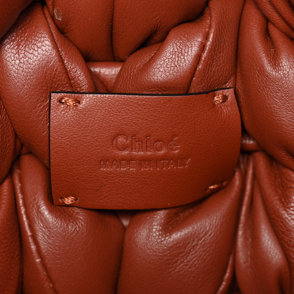 Lambskin Woven Wooden C Shoulder Bag Sepia Brown