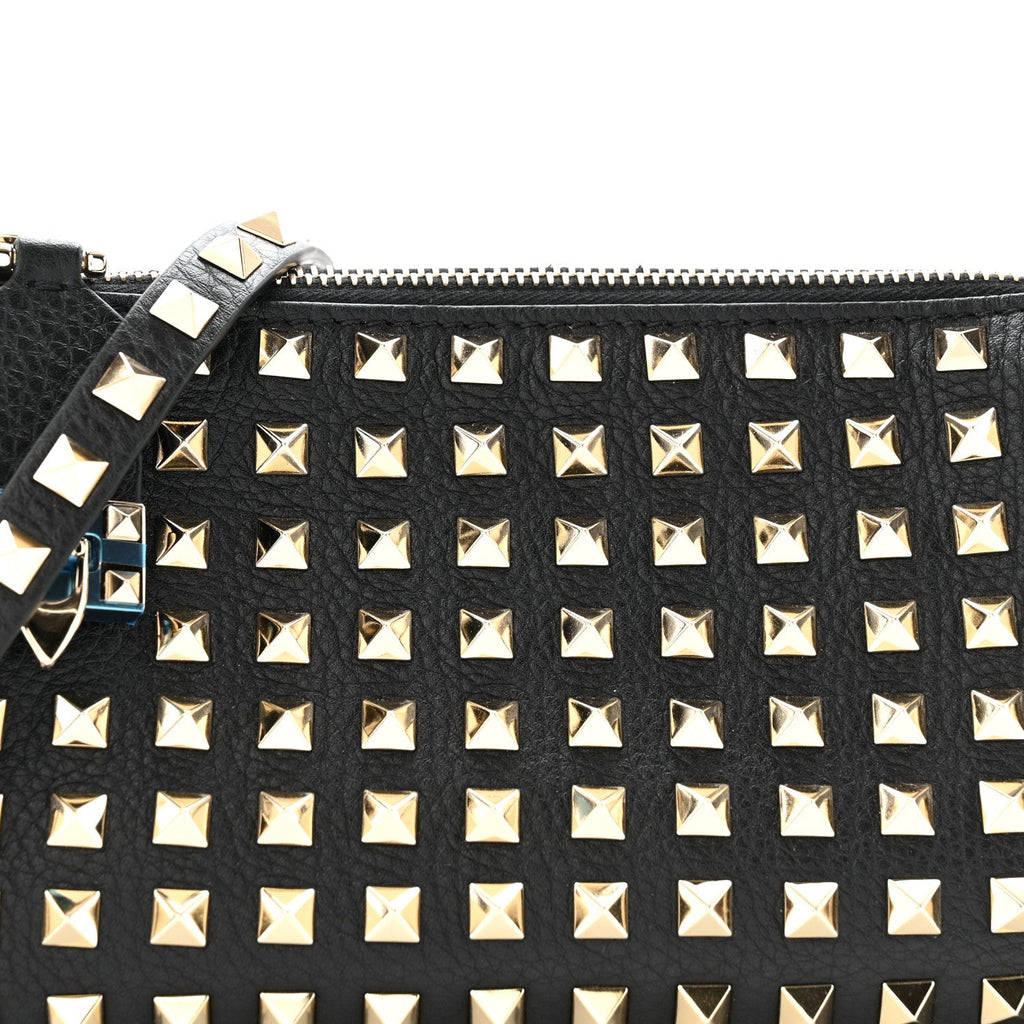 Grained Calfskin Small Rockstud All Over Crossbody Bag Black