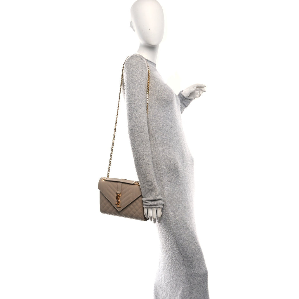 Grain De Poudre Textured Mixed Matelasse Medium Triquilt Monogram Satchel Dark Beige