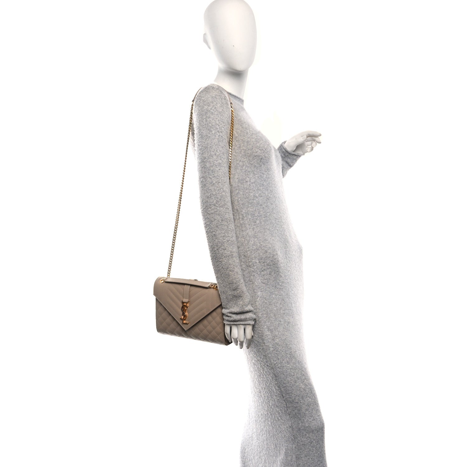 Grain De Poudre Textured Mixed Matelasse Medium Triquilt Monogram Satchel Dark Beige