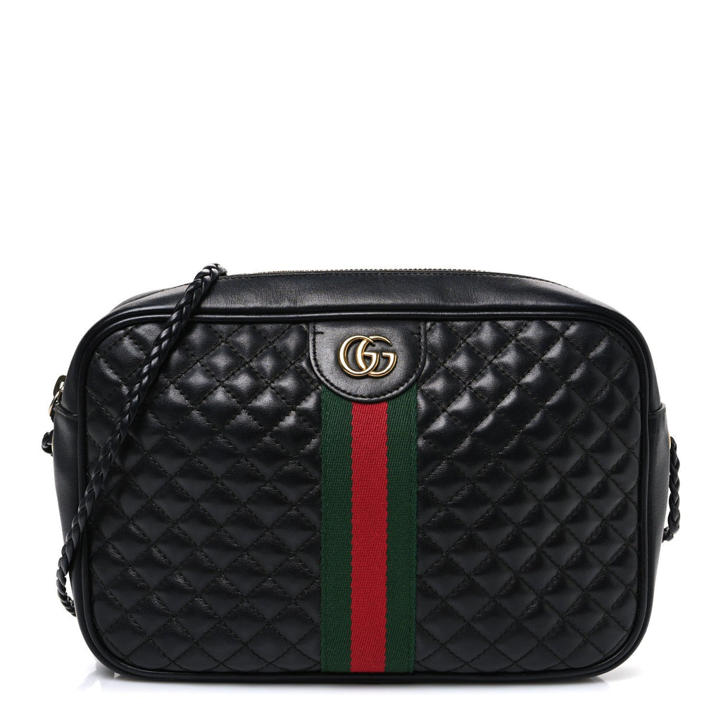 Calfskin Web Trapuntata Small GG Shoulder Bag Black