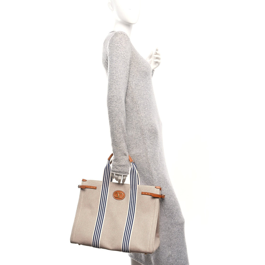 Jacquard Canvas Vlogo Antibes Shopping Bag Natural Multicolor