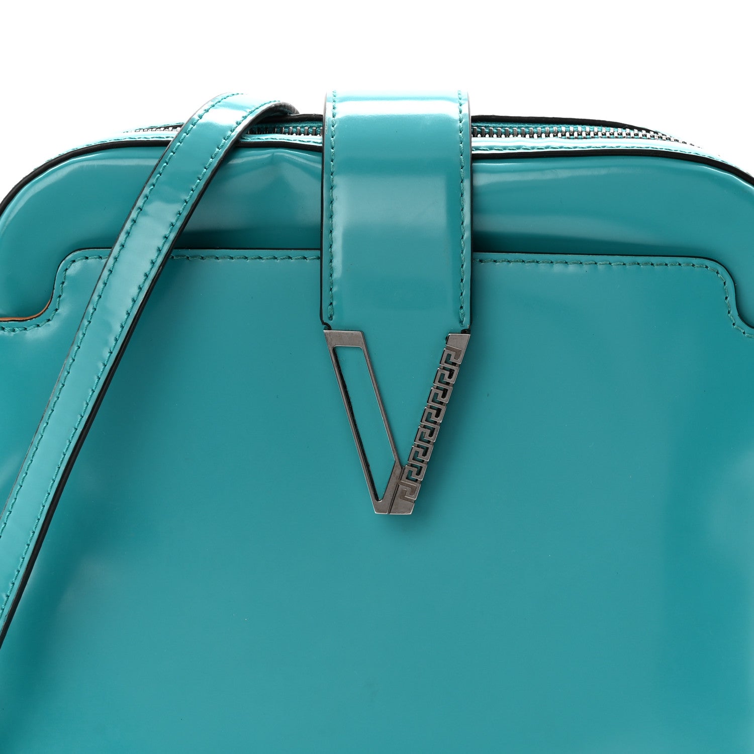 Shiny Calfskin V Greca Messenger Bag Teal