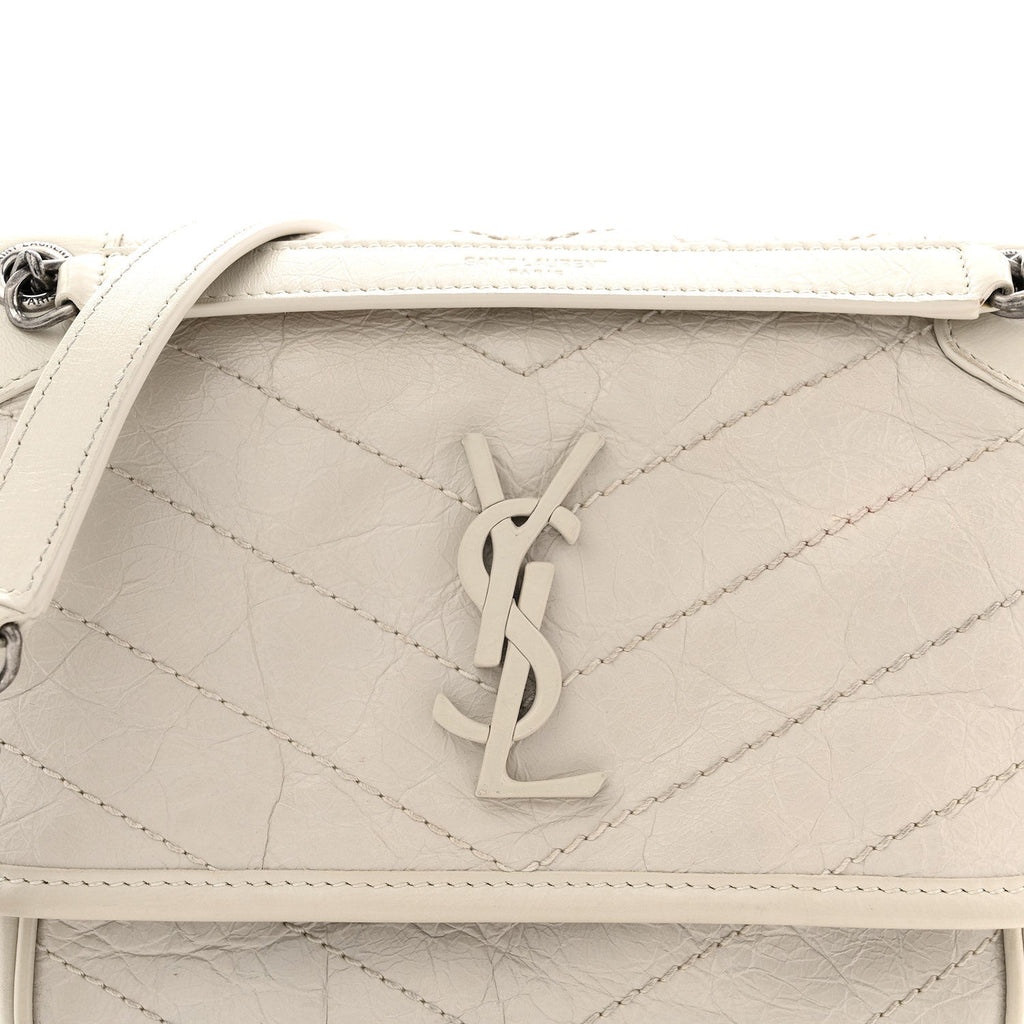 Crinkled Calfskin Matelasse Monogram Baby Niki Chain Satchel Blanc Vintage