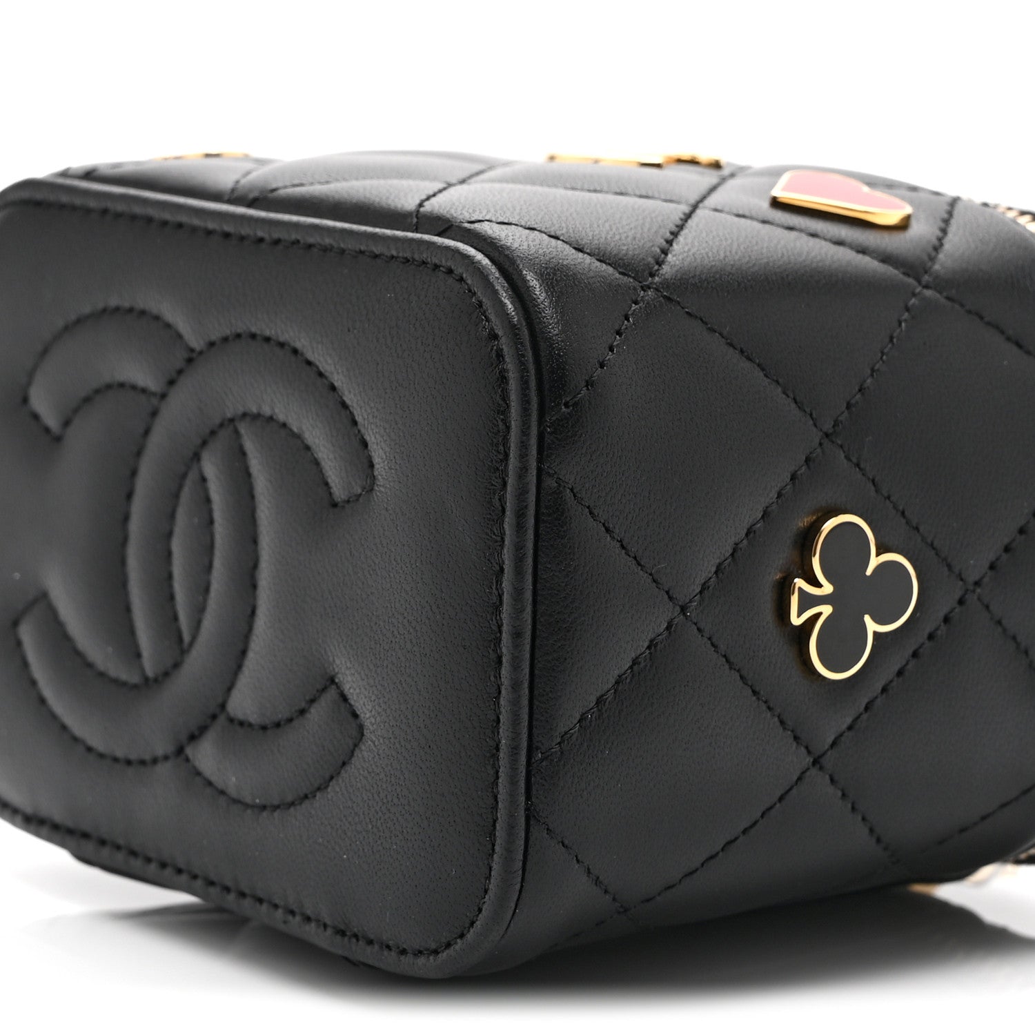 Lambskin Quilted Enamel Coco Casino Mini Vanity Case With Chain Black