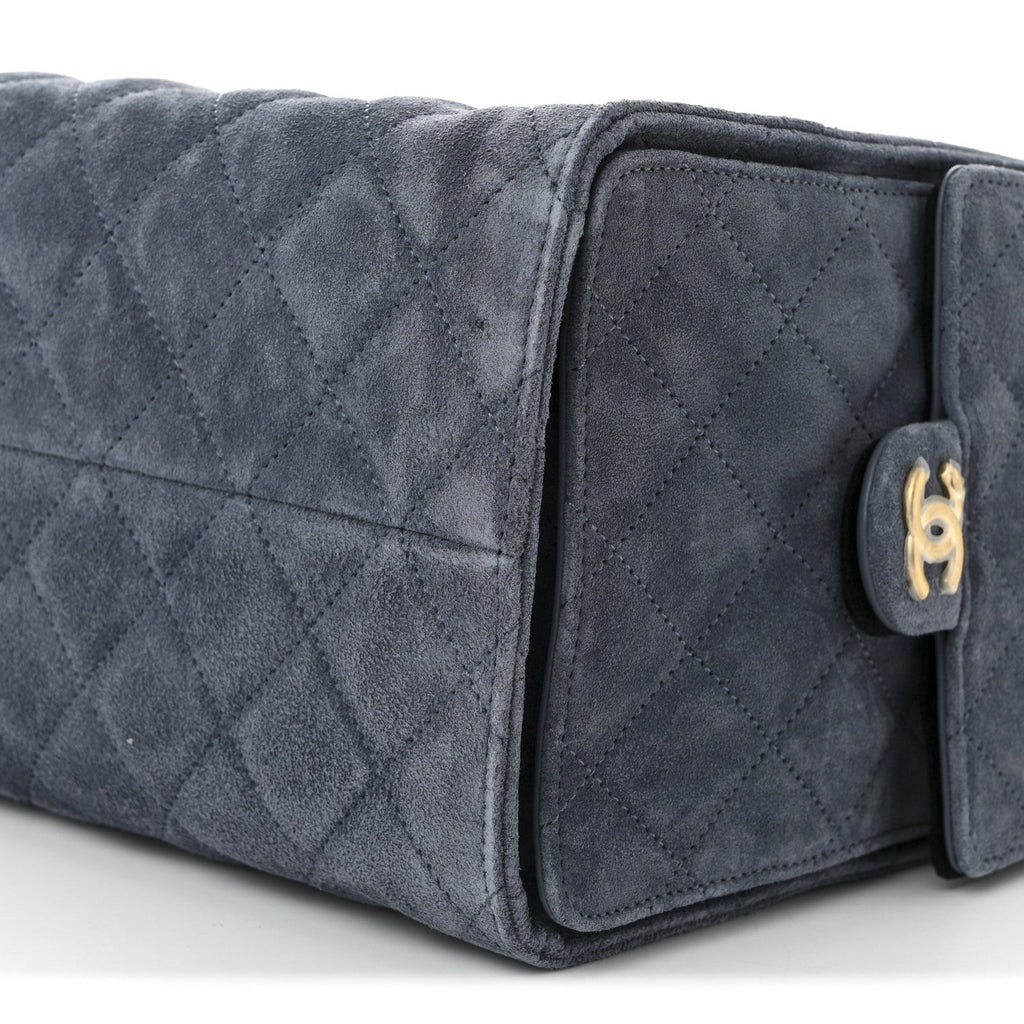 Suede Quilted Medium Chanel 25 Handbag Blue
