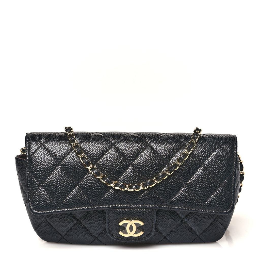 Caviar Quilted Glasses Case With Chain Black