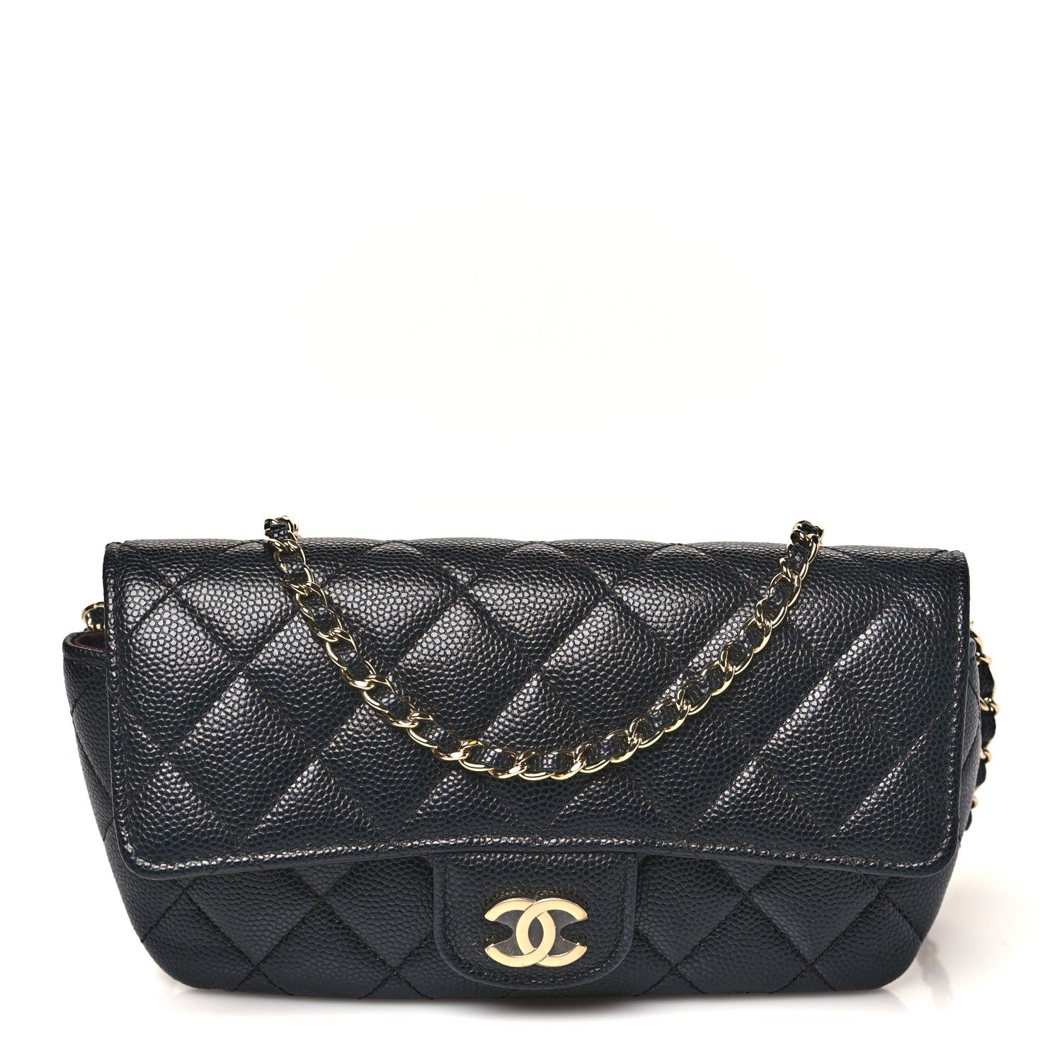 Caviar Quilted Glasses Case With Chain Black