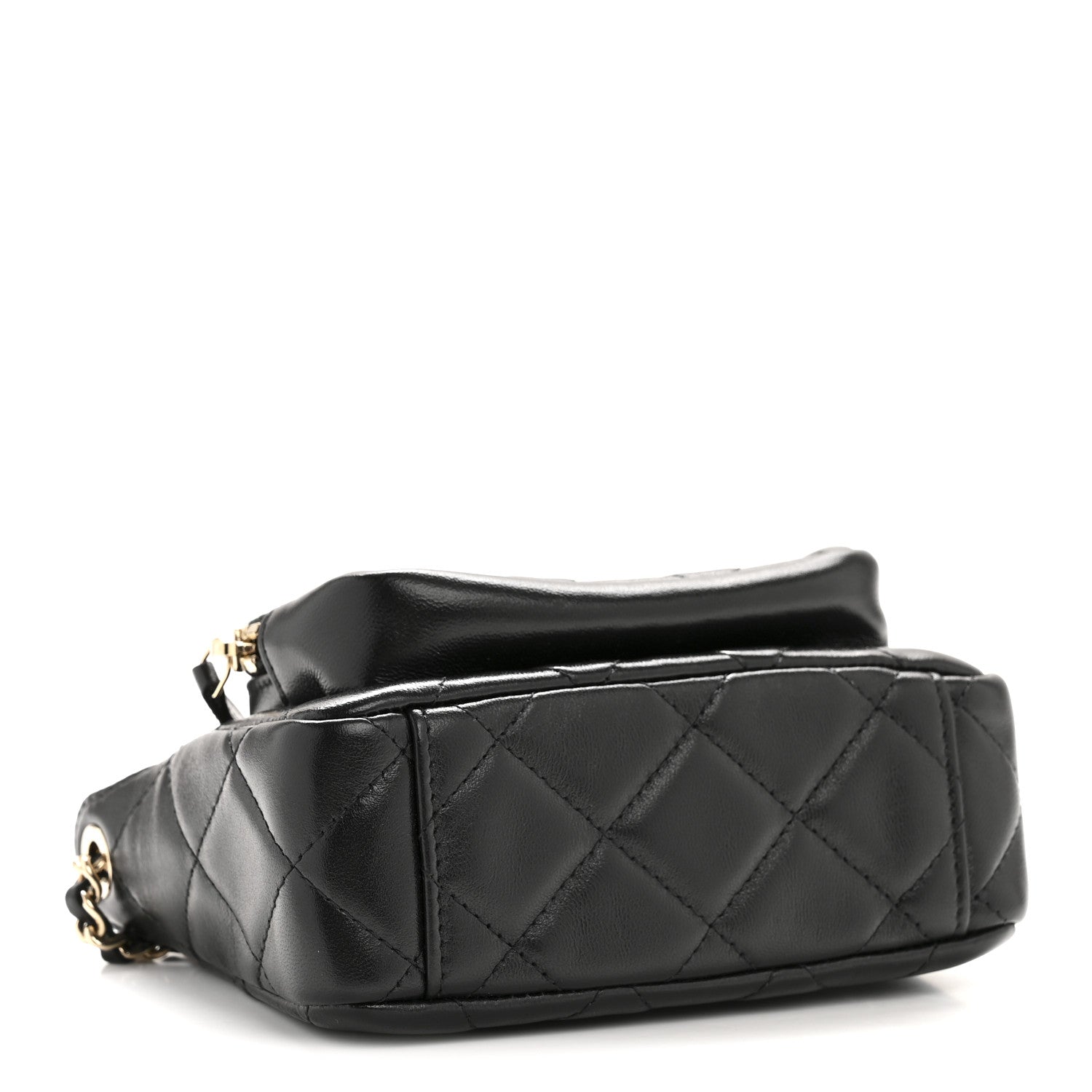 Shiny Crumpled Lambskin Quilted Mini Clutch With Chain Black