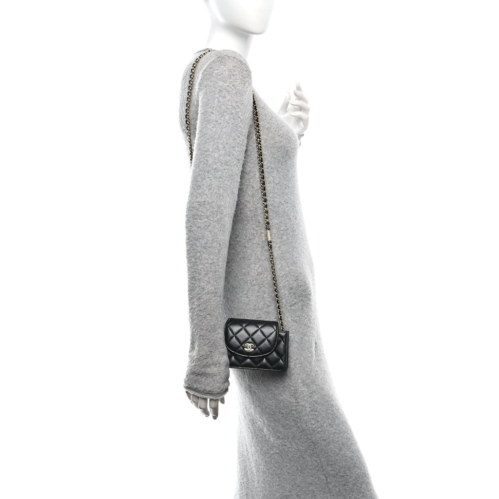 Lambskin Quilted Phone Holder Flap Black