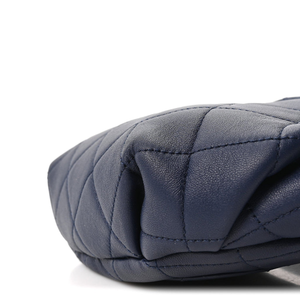 Lambskin  Quilted Resin Bi-Color Waist Bag Fanny Pack Navy Blue