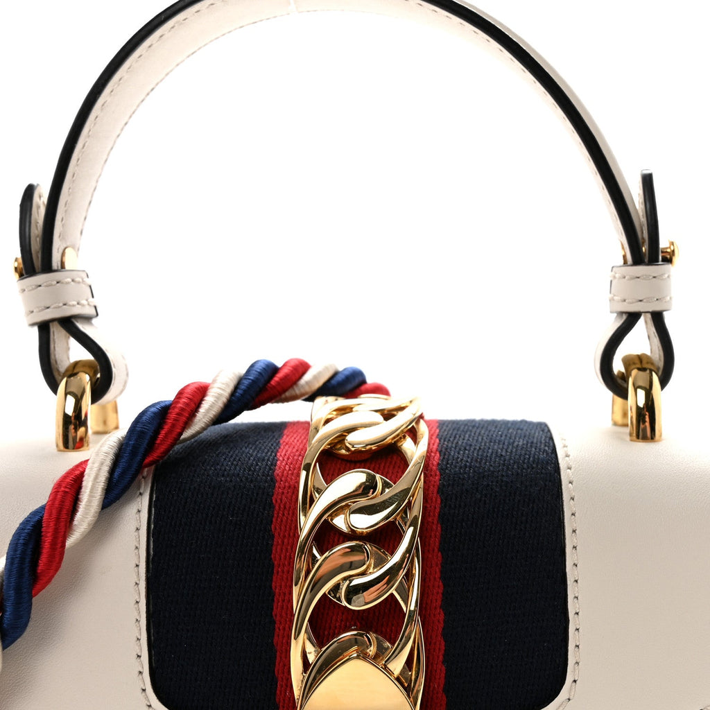 Calfskin Mini Sylvie Top Handle Bag White