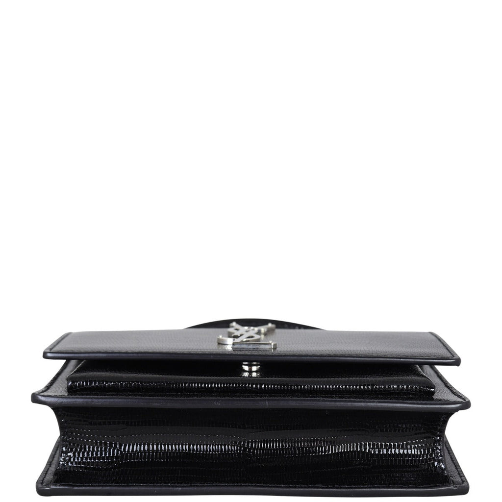 Saint Laurent Sunset Chain Wallet Lizard Embossed