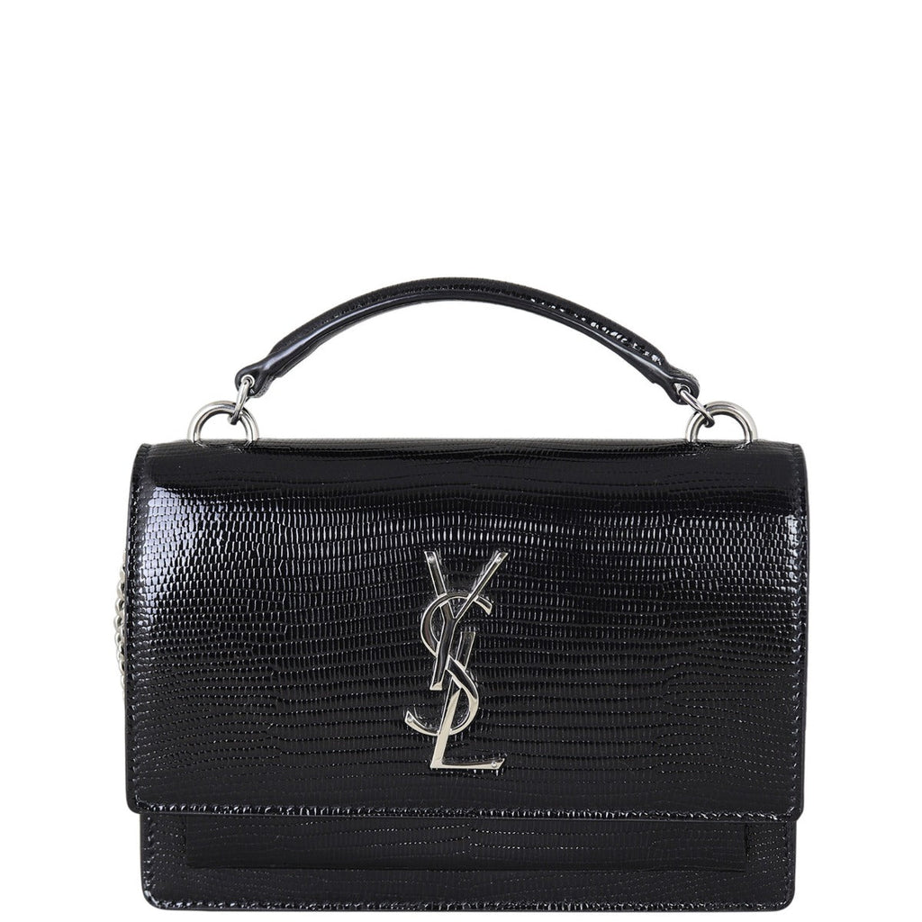 Saint Laurent Sunset Chain Wallet Lizard Embossed